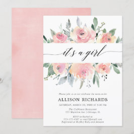 Convites É um chá de fraldas de menina verde verde floral