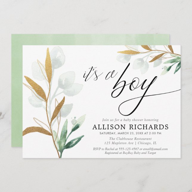 Convites É um chá de fraldas de ouro moderno. (Frente/Verso)