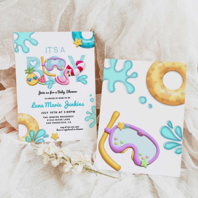 Convites É um Chá de fraldas de Piscina tropical de verão d (Criador carregado)