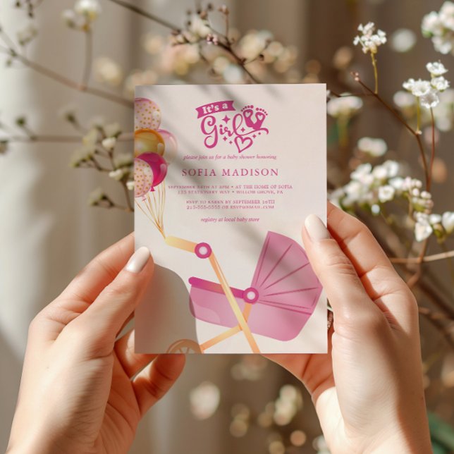 Convites É um Chá de fraldas de rolo rosa feminino (Criador carregado)