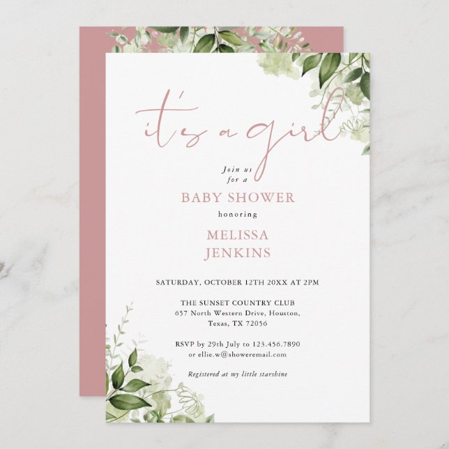 Convites É Um Chá de fraldas De Rosa Gelado (Frente/Verso)