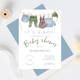 Convites É um Chá de fraldas de roupa de aquarela muito doc