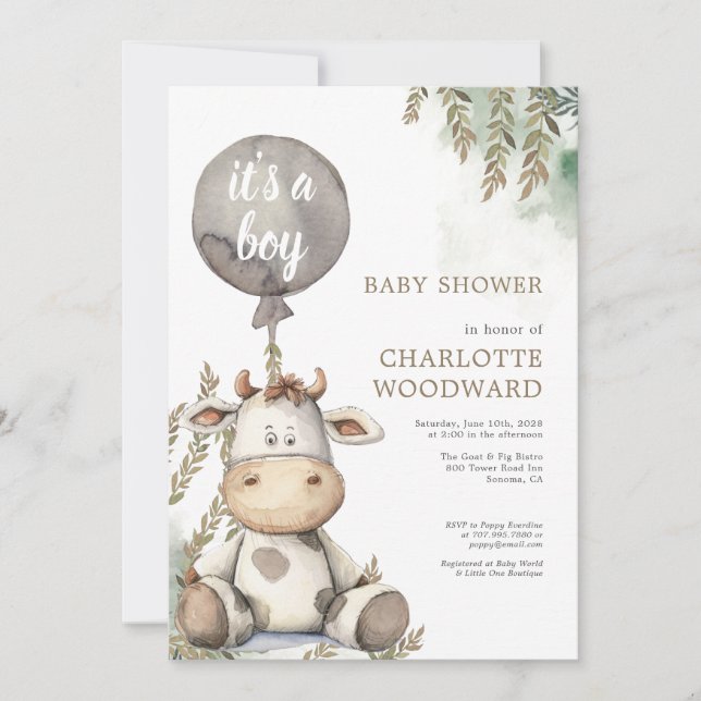 Convites É um Chá de fraldas de Vaca do Balão (Frente)