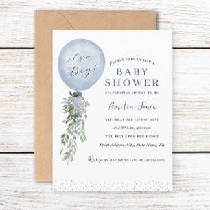 Convites É um Chá de fraldas do Balão Azul Boy