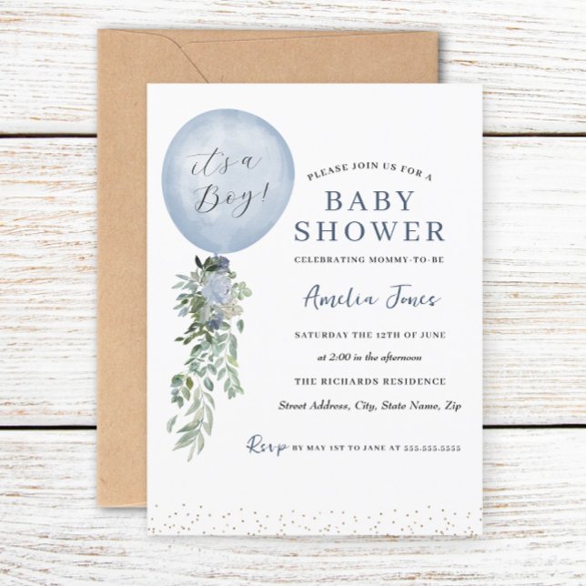 Convites É um Chá de fraldas do Balão Azul Boy (Criador carregado)