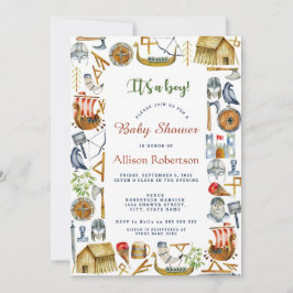 Convites É um Chá de fraldas do partido de vikings de aquar