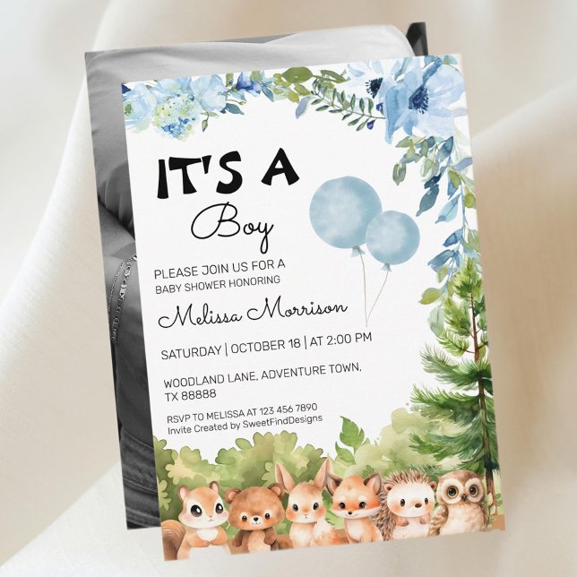Convites É um Chá de fraldas do Rapaz Woodland Photo Boy (It's A Boy Woodland Photo Boy Baby Shower Invitation)