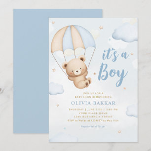 Convites É um chá de fraldas do Urso de Teddy Bear, um balã