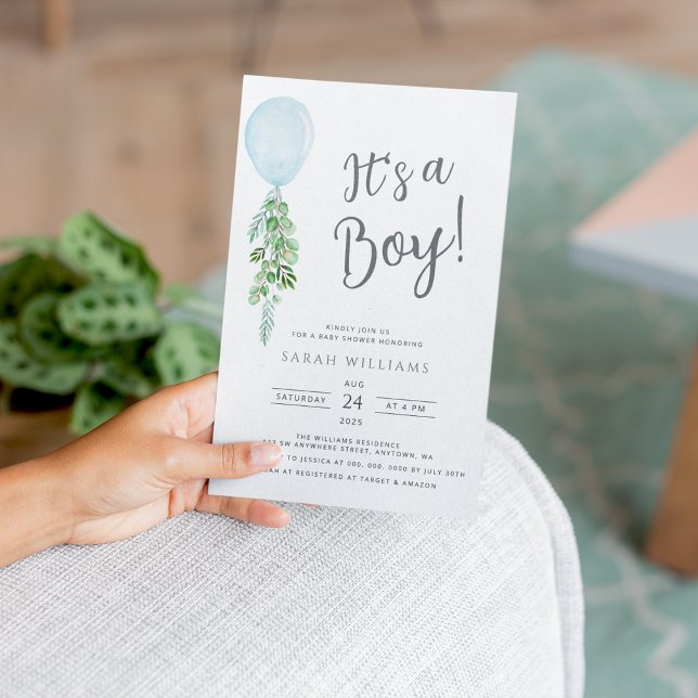 Convites É um Chá de fraldas Eucalyptus Balão Azul (Criador carregado)