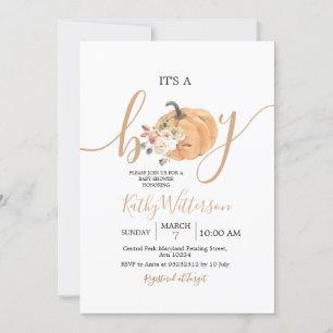 Convites É um Chá de fraldas Floral de Abóbora Laranja