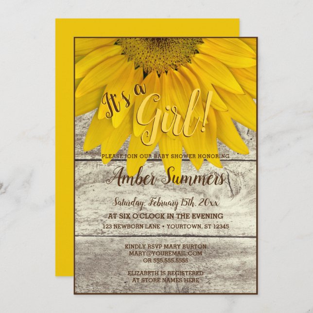 Convites É um chá de fraldas floral do jardim do girassol (Frente/Verso)