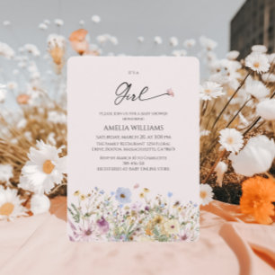 Convites É um Chá de fraldas Pink Molado de Flores Selvagen