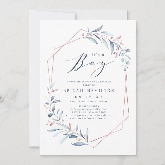 Convites É um Chá de fraldas rosa de ouro azul verde (Frente)