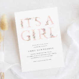 Convites É um Chá de fraldas Rosa de Tipografia Floral Moça