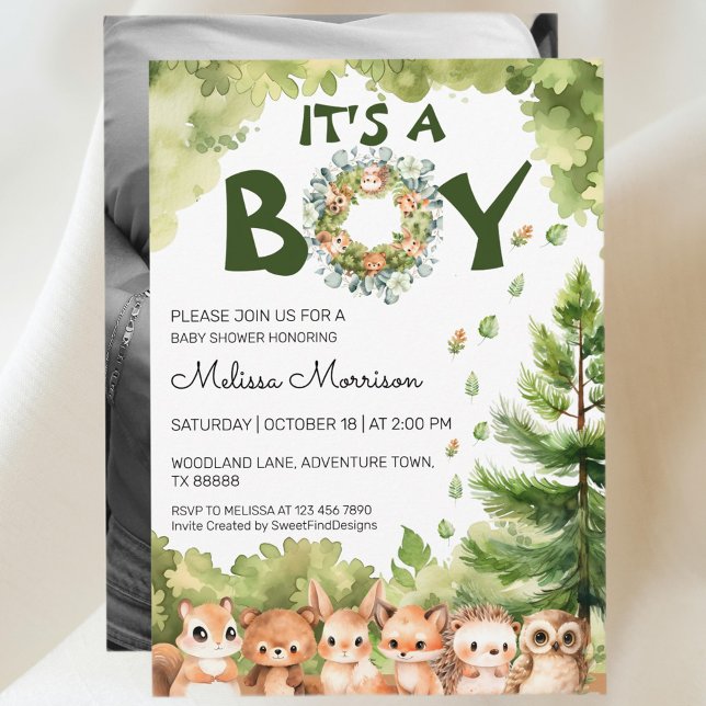 Convites É um Chá de Garoto do Paraíso da Floresta (It's A Boy Woodland Paradise Baby Boy Shower Invitation)