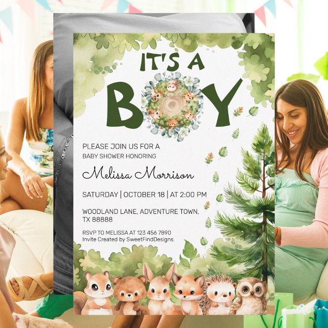 Convites É um Chá de Garoto Natural da Floresta (It's A Boy Nature Woodland Baby Boy Shower Invitation)