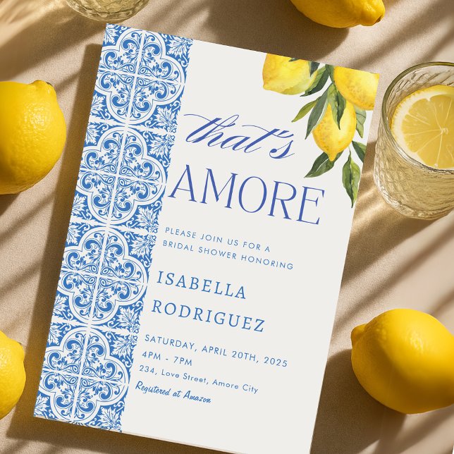 Convites É um Chá de panela de Azulejos Azuis Italiano (That's Amore Italian Blue Tiles Bridal Shower Invitation)