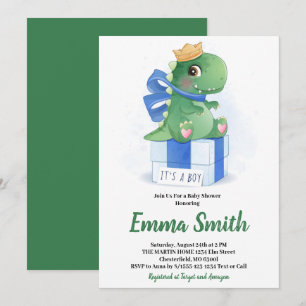 Convites É um Chuveiro de Bebê Dinossauro Aquarela Menino