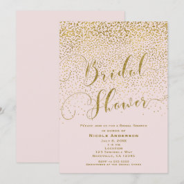 Convites É um Chuveiro de Bebê Menina Rosa e Dourado Confet