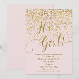 Convites É um Chuveiro de Bebê Menina Rosa e Dourado Confet
