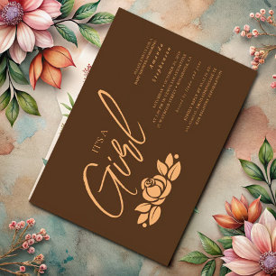 Convites É Um Dourado Chá de fraldas Floral Para Garota Cas