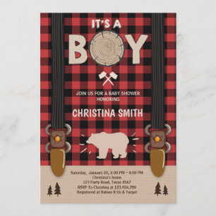 Convites É um garoto Chá de fraldas Lumberjack rapaz