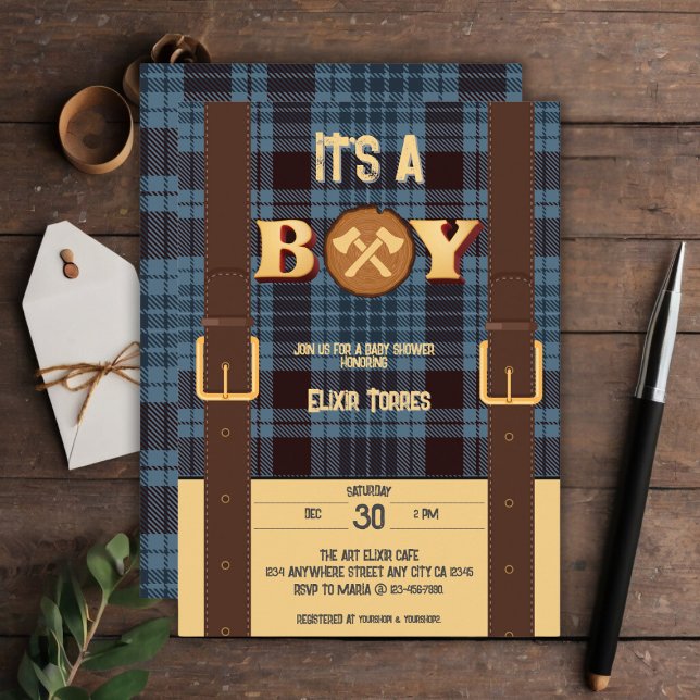 Convites É um garoto Rustic Lumberjack Flannel Chá de frald (Criador carregado)