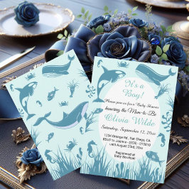 Convites É um menino azul sob o Chá de fraldas do mar