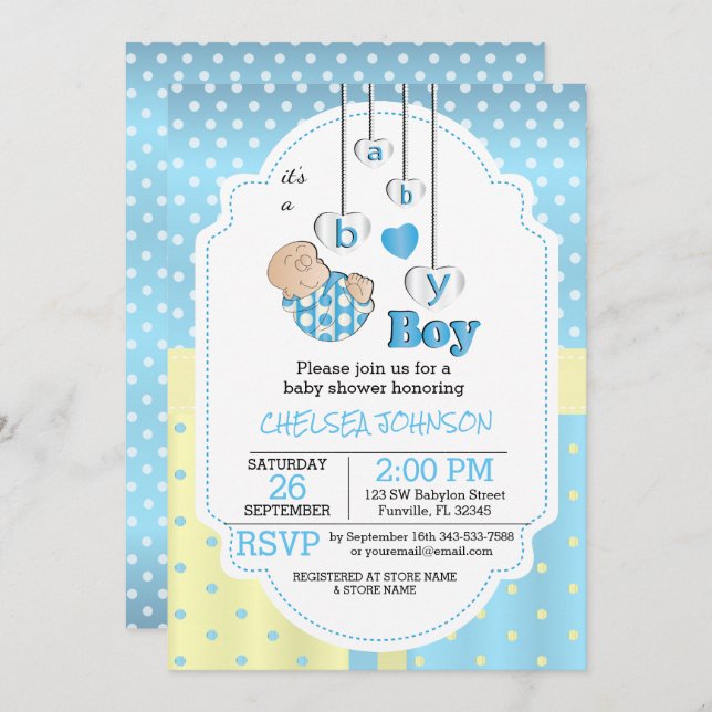 Convites É um menino | Bebê Azul-Cinto (Frente/Verso)