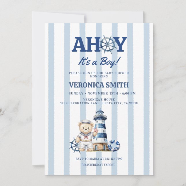 Convites É um Menino Chá de Bebê Ahoy (Frente)