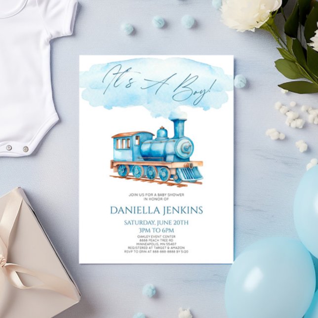 Convites É um menino! Chá de fraldas do comboio de alta vel (Criador carregado)