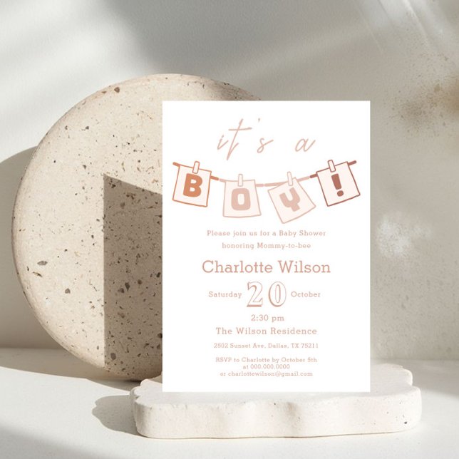 Convites É um menino! Chá de fraldas Gingham Castanho (Criador carregado)