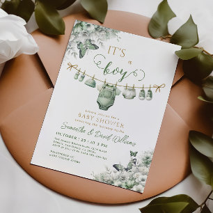 Convites É um Menino Chá Verde Floral Baby Shower