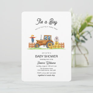 Convites É um menino Chassi Trator Baby Shower 