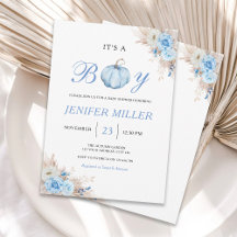 É um Menino Chuvinha Azul de Abóbora Baby Shower