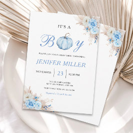 Convites É um Menino Chuvinha Azul de Abóbora Baby Shower