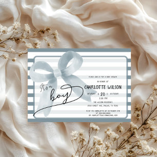 Convites É um Menino Cute Azul Empoeirado Arco Listras Chur