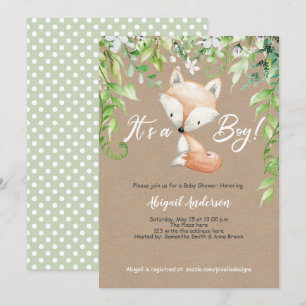 Convites É um menino, russo, Woodland, Greenery, Chá de f