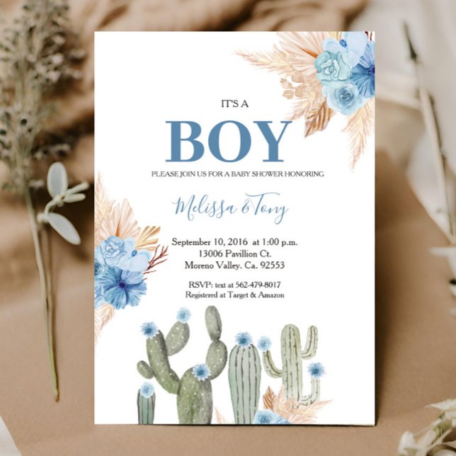 Convites É um menino Taco 'bout Amor Azul Floral CHUVA DE B (Criador carregado)