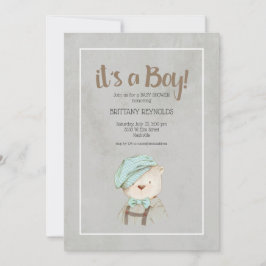 Convites É um menino Urso de pelúcia Vintage Baby Shower