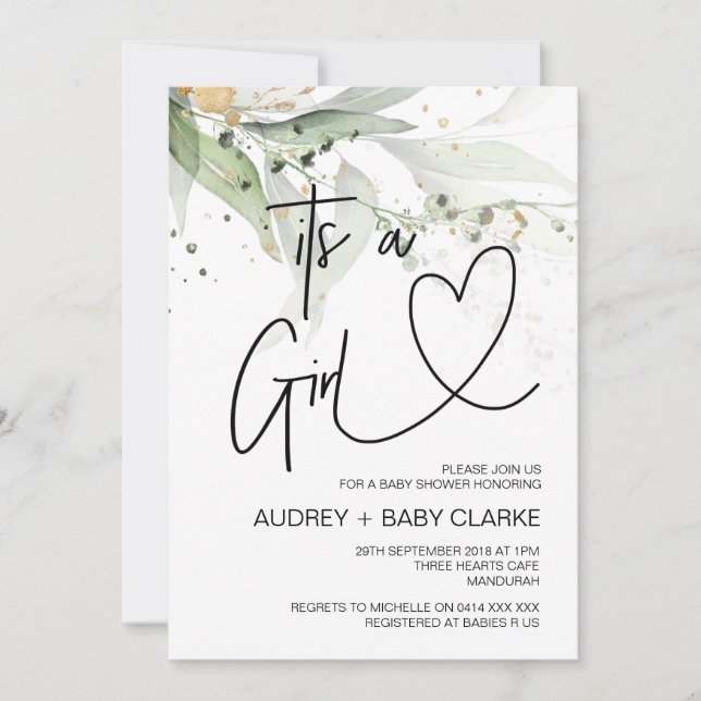 Convites É um partido de Chá de fraldas Eucalyptus Baby Bas (Frente)