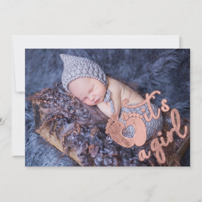 Convites É um Rosa de Foto Personalizada de Bebê de Raparig (Verso)