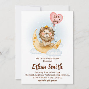 Convites É um Safari de Leão em Aquarela para Bebê Menino