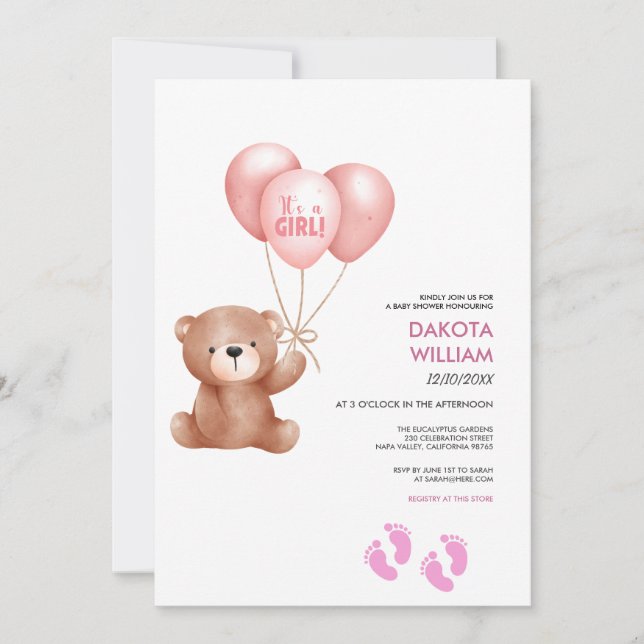 Convites É um Urso de Pelúcia Balão Churrasco de Bebê Menin (Frente)