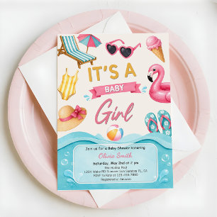 Convites É um Verão de Menina Festa de Babyshower na Piscin