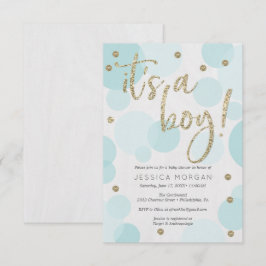 Convites É uma Bolinhas azul de menino Chamas de Bebê