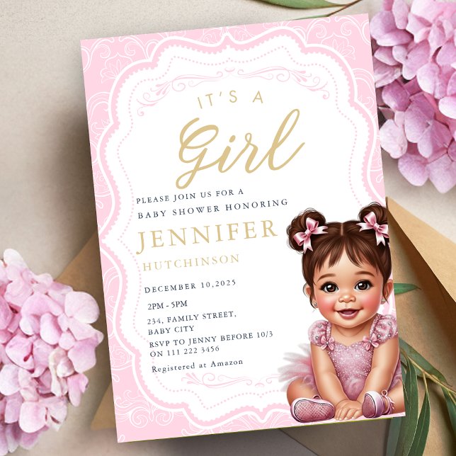 Convites É uma Chá de menina coquetinha (It's A Girl Coquette Baby Girl Shower Invitation)