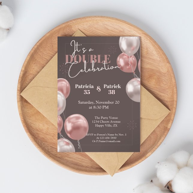 Convites É uma Dupla Celebração Aniversário Conjunto Elegan (Criador carregado)