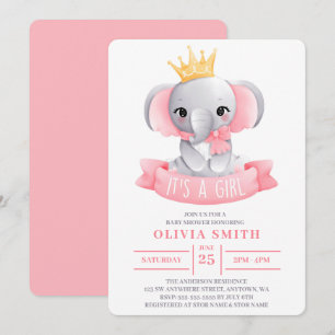 Convites É uma Elefante Fofa Menina Aquarela Chá de Bebê 