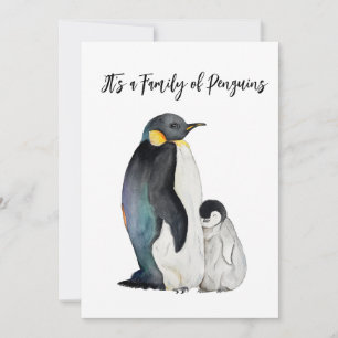 Convites É uma família de pinguins desenhando aquarela